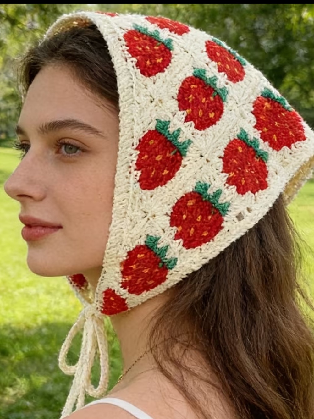Strawberry Crochet Bonnet Hat - Red & Cream